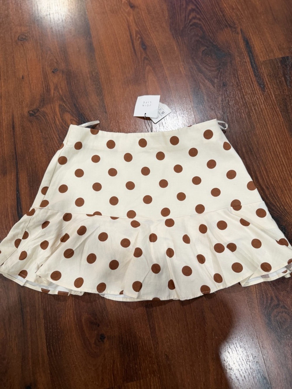 NWT Zara women's Polka Dot Ruffled Mini Skirt Sz Small Linen blend - Picture 3 of 9